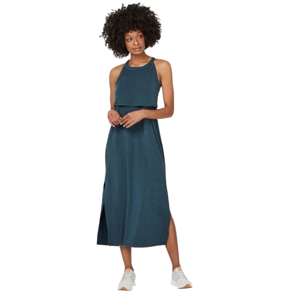 Sweaty Betty Holistic Jersey Knit Dress Teal Blue Green Racerback size Medium - Picture 2 of 11